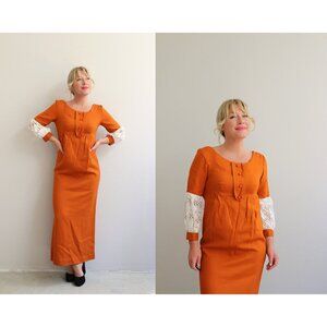 1960's Deadstock, Vintage Madison Pumpkin Dress // Women's Extra Small to Small